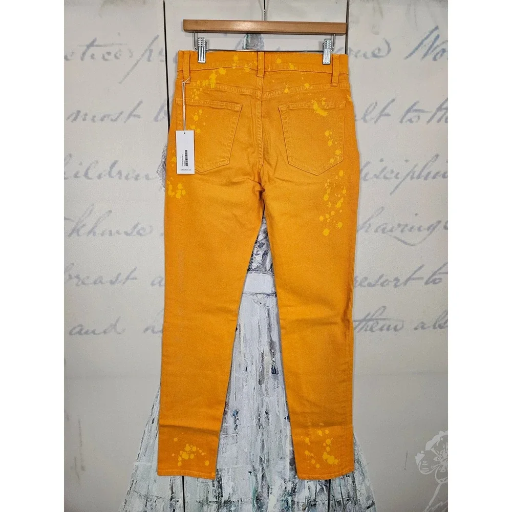 Cotton Citizen Mens Orange Yellow Paint Splatter‎ Slim Jeans Size 31 Made in USA